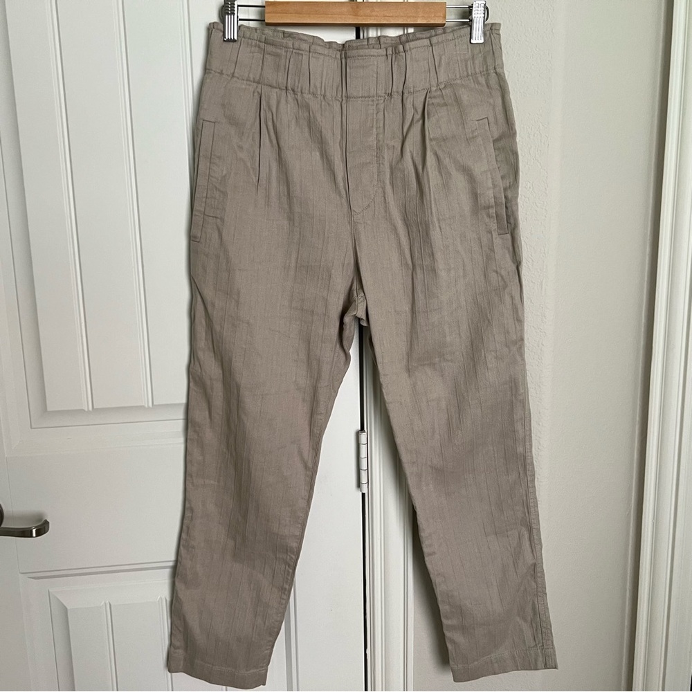 Brunello Cucinelli 6 High Waist Linen Cotton Beige Khaki Women’s Paperbag Pants